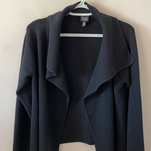 Eileen Fisher Black Open Front Wool Cardigan- Size M - Picture 6 of 8